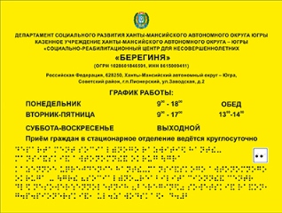 Информационной-тактильный знак (табло в рамке), 400х300 мм, рельефный, пластик, металл.рамка (золото, глян.)
